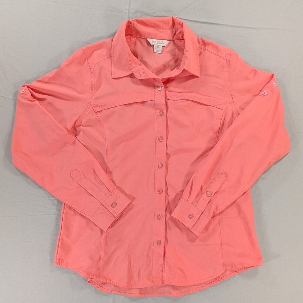 Pacific Trail Womens Medium Coral Utility Hiking Fishing Shirt Roll Tab Vented